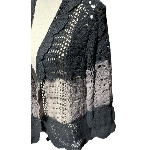 🆕 Handmade Crochet Jacket Black & French Brown Boho Chic Cardigan 100% Cotton - Picture 5 of 6